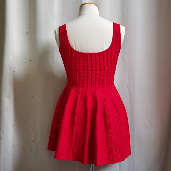 BEBE red cocktail a-line dress used once for a shoot. Lettuce stitching - Picture 2 of 12